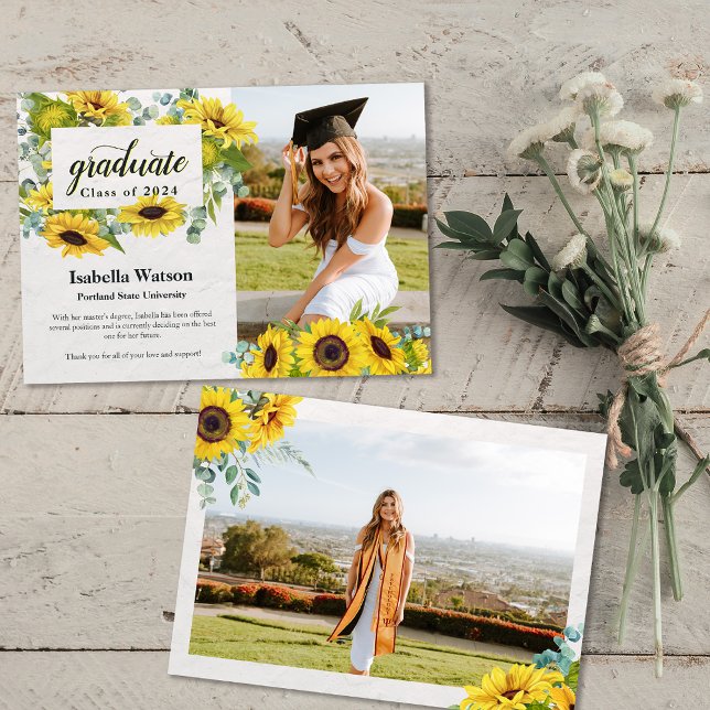 Invitación de Graduación de Guión de Foto Girasol (Sunflower Photo Script Graduation Announcement)