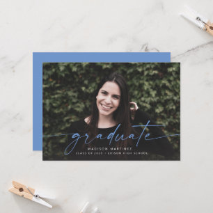 Invitación de graduación de guión de graduado azul