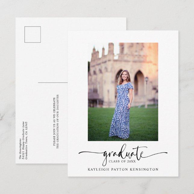 Invitación de graduación de guión elegante y moder (Anverso / Reverso)