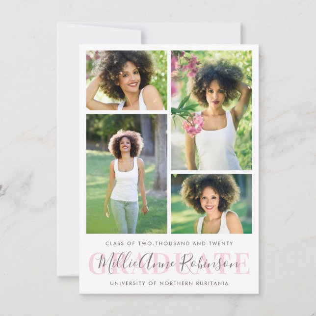 Invitación de Graduación de Guión Graduado 4 Fotos (Anverso)