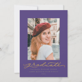 Invitación de Graduación de Guión Morado y Oro