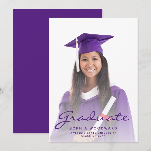 Invitación de Graduación de Guión Púrpura (Anverso / Reverso)