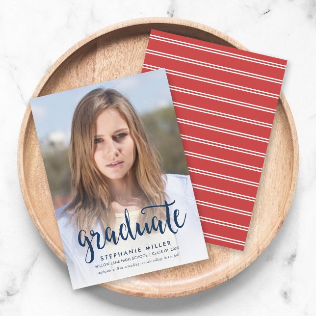 Invitación de graduación de guiones azules y fotog (Subido por el creador)