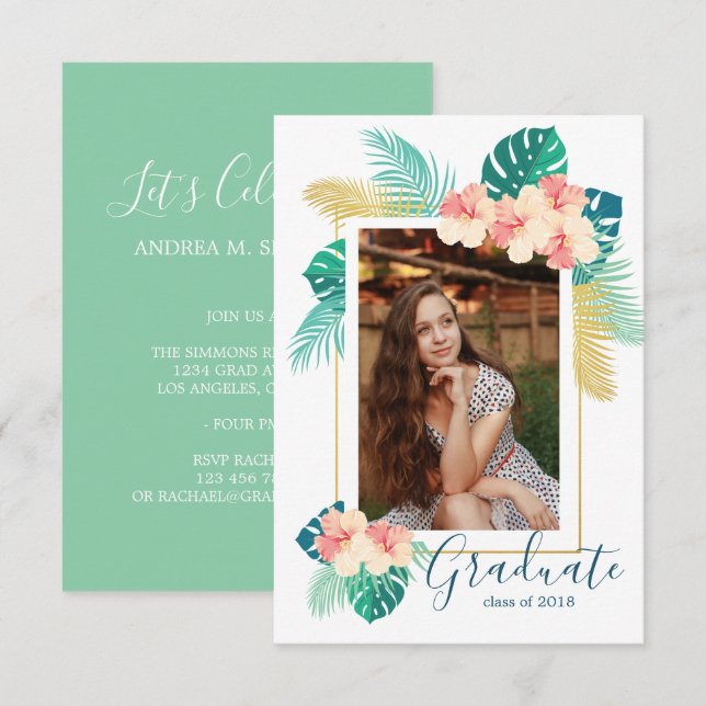 Invitación de graduación de Hibiscus Gold Hawaiian (Anverso / Reverso)