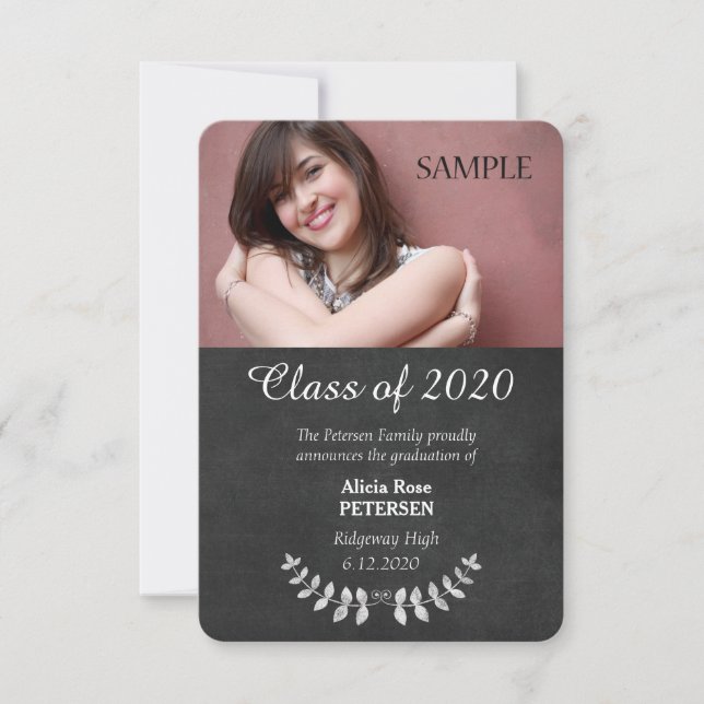 Invitación de Graduación de Hojas de Laurel para C (Anverso)