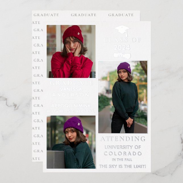 Invitación de graduación de HS en Relieve metaliza (Anverso/Reverso)