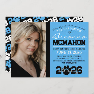 Invitación de graduación de huella azul y negra pa