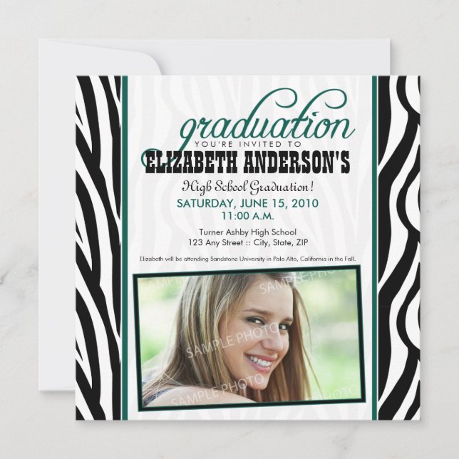 Invitación de graduación de impresión de cebra (ve (Anverso)