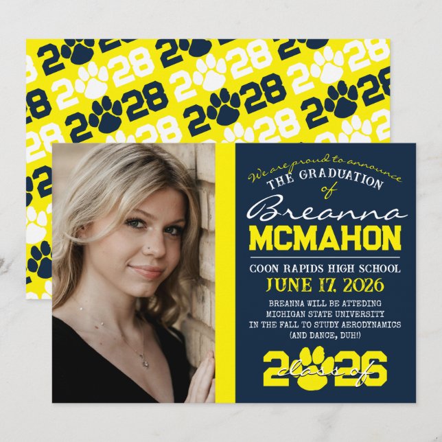 Invitación de graduación de impresión de hojas de  (Anverso / Reverso)