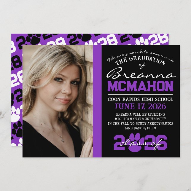 Invitación de graduación de impresión de pasto neg ( Repeating Class Year 1 & 2 Photo Graduation Invitations & Announcements)