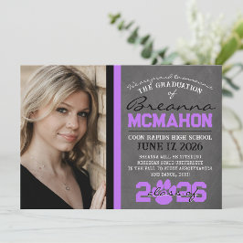 Invitación de graduación de impresión de púrpura y