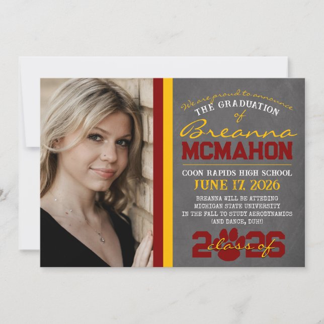 Invitación de Graduación de Impresión Maroon & Gol (Anverso)