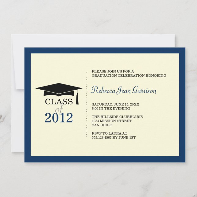invitación de graduación de la capa azul marino (Anverso)
