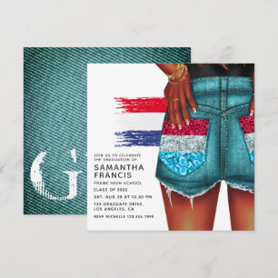 Invitación de graduación de la chica de denim de P