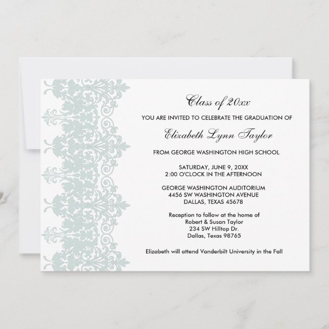 Invitación de graduación de la Escuela Azul verde  (Anverso)