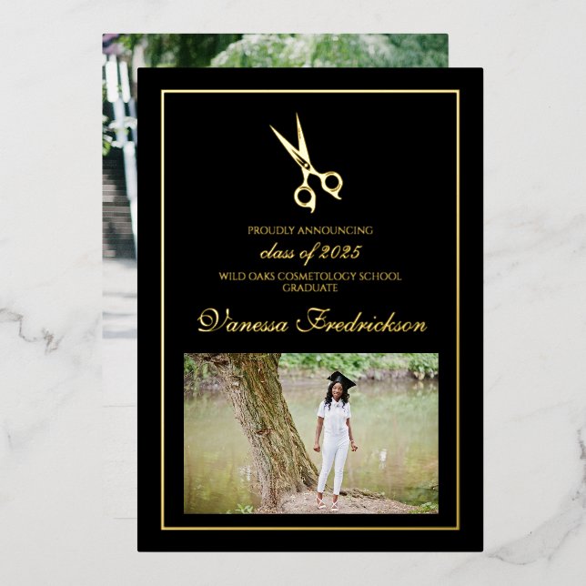 Invitación de graduación de la Escuela de Cosmetol (Anverso/Reverso)