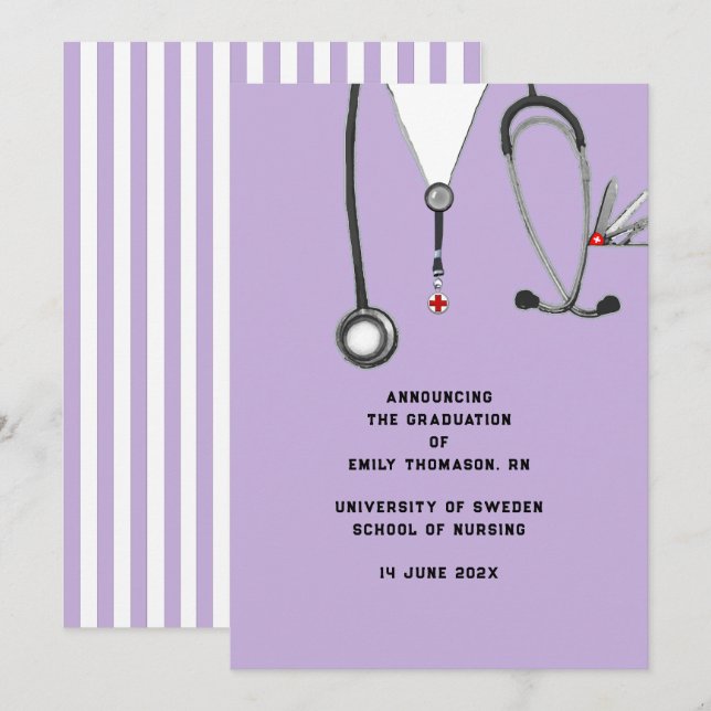 Invitación de graduación de la escuela de enfermer (Anverso / Reverso)