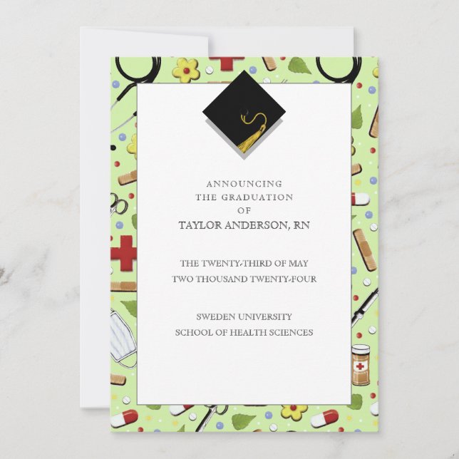 Invitación de graduación de la escuela de enfermer (Anverso)