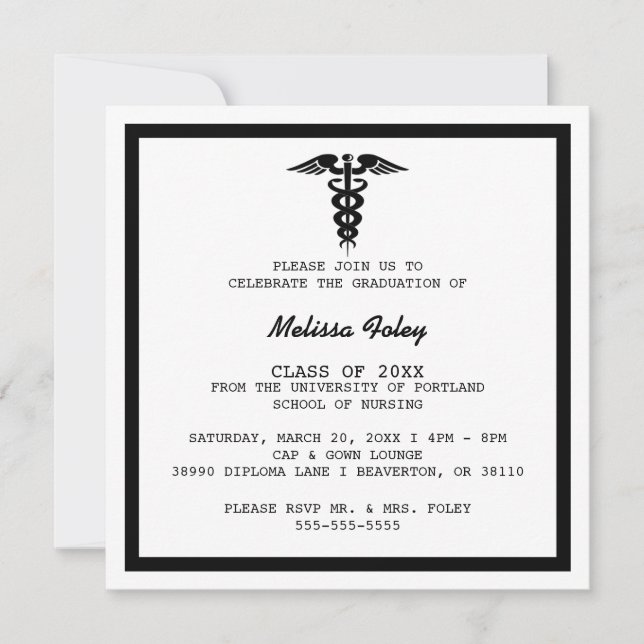 Invitación de graduación de la Escuela de Medicina (Anverso)