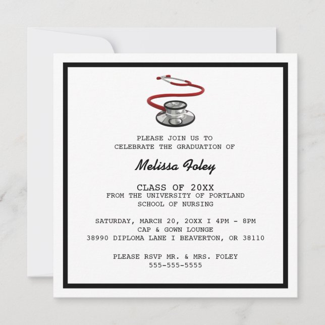 Invitación de graduación de la Escuela de Medicina (Anverso)