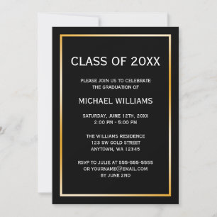 Invitación de graduación de la frontera dorada neg