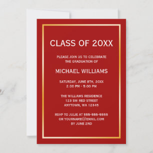 Invitación de graduación de la frontera dorada roj