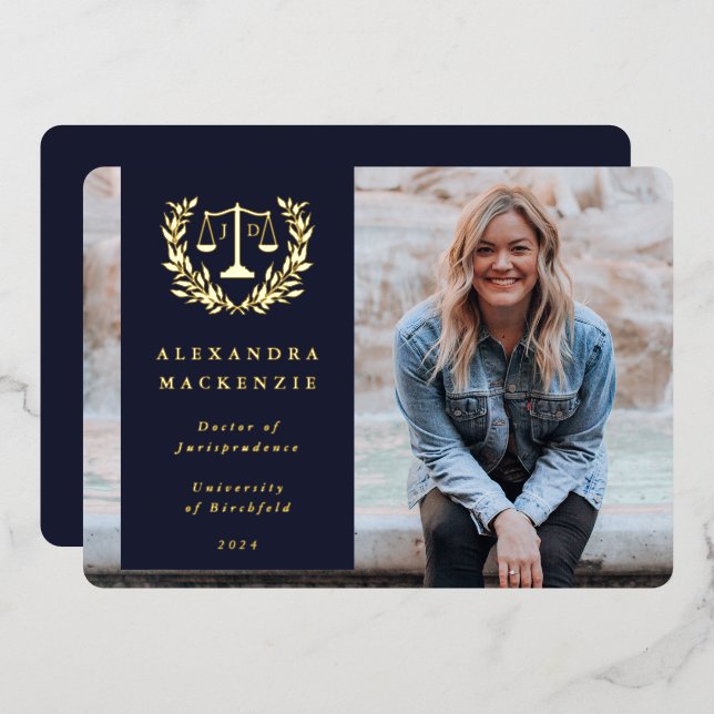 Invitación de graduación de la Ley JD de Relieve m (Anverso/Reverso)