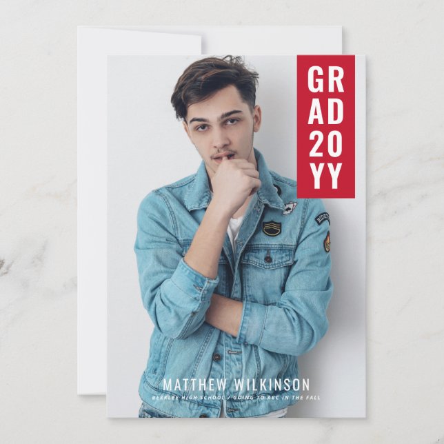 Invitación de graduación de la pestaña roja (Anverso)