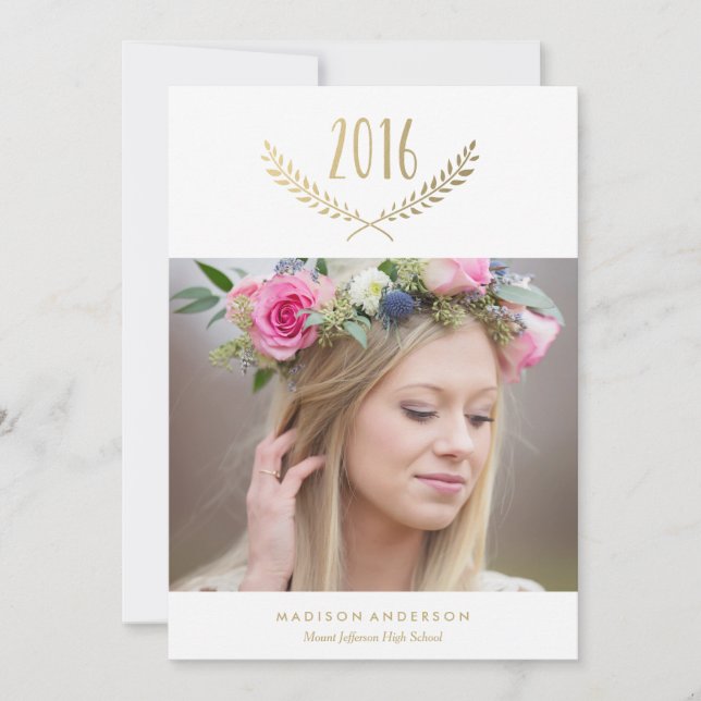 Invitación de Graduación de Laurel dorado (Anverso)