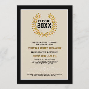 Invitación de graduación de Laurel Wreath (negro)