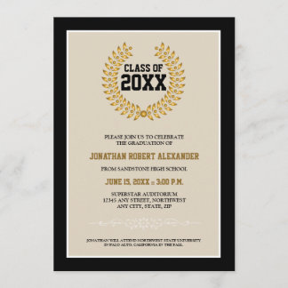 Invitación de graduación de Laurel Wreath (negro)