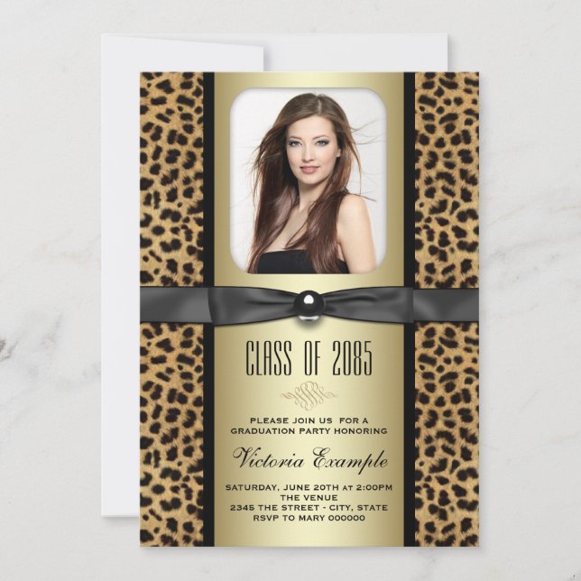 Invitación de graduación de Leopardo Negro y Oro (Anverso)