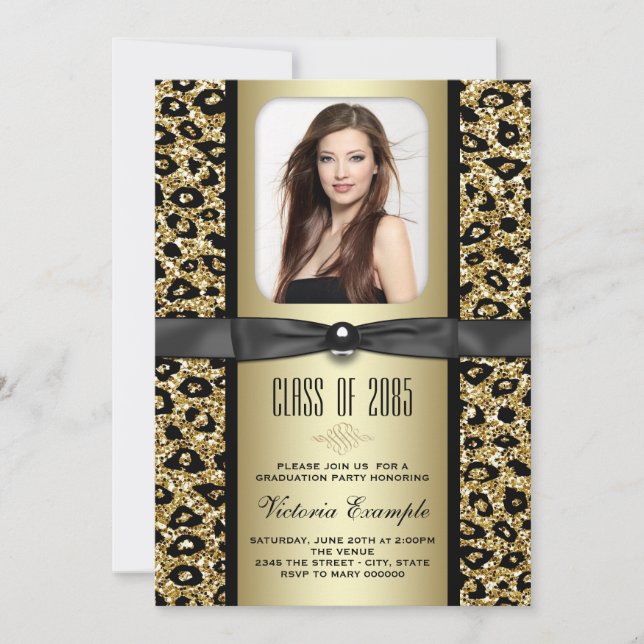 Invitación de graduación de Leopardo Purpurina de  (Anverso)