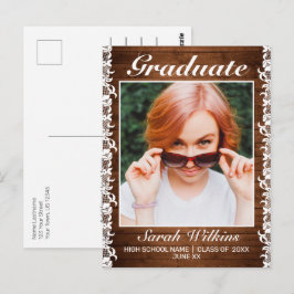 Invitación de graduación de madera rústica y encaj