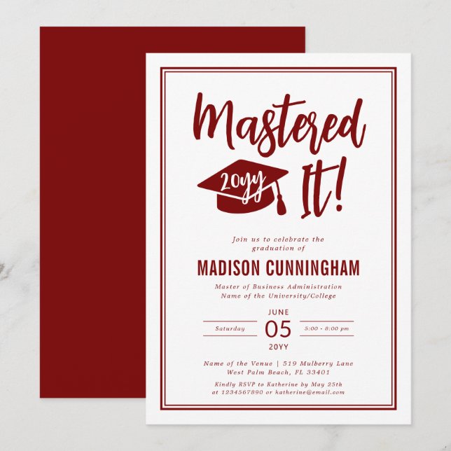 Invitación de graduación de maestría dominada mode (Anverso / Reverso)