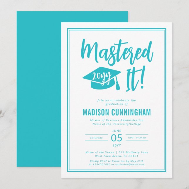 Invitación de graduación de maestría dominada mode (Anverso / Reverso)