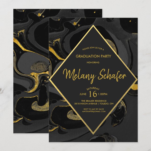 Invitación de graduación de mármol abstracto moder (Anverso / Reverso)