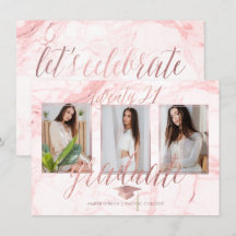 Invitación de graduación de mármol dorado rosa fal
