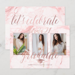 Invitación de graduación de mármol dorado rosa fal