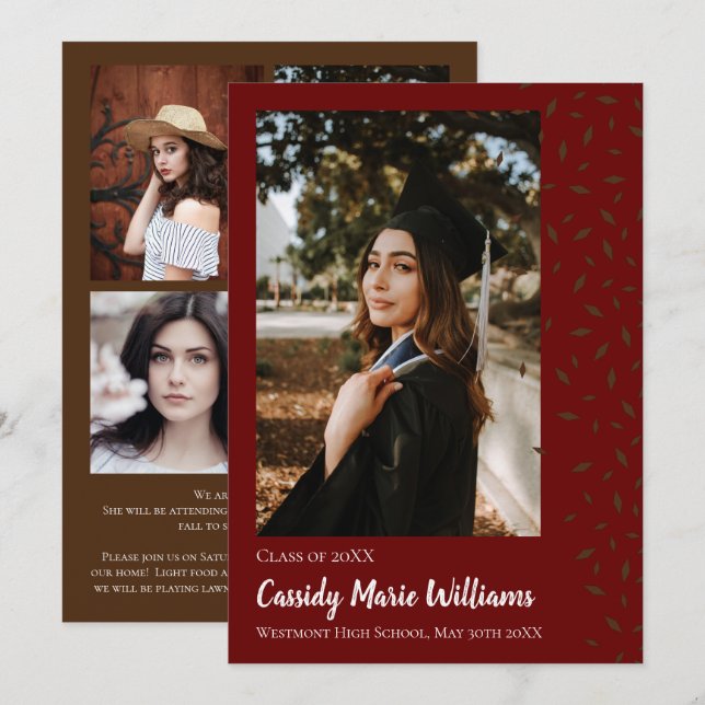 Invitación de graduación de marrón marrón confetti (Anverso / Reverso)