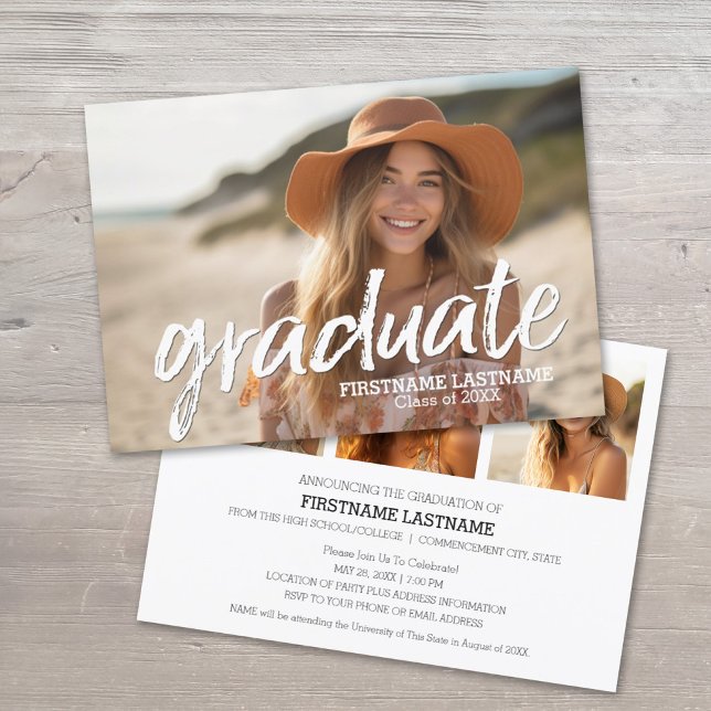 Invitación de graduación de moda con 4 fotos (Graduation Announcement and Party Invitation)