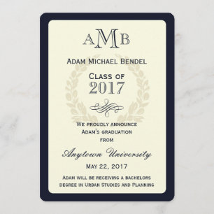 Invitación de graduación de monograma con eleganci