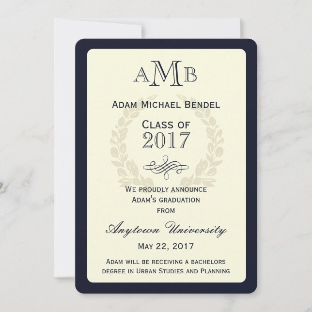 Invitación de graduación de monograma con eleganci (Anverso)