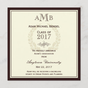 Invitación de graduación de monograma elegante mar