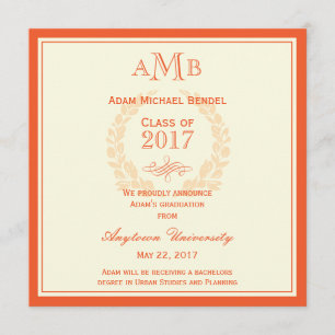 Invitación de graduación de monograma elegante nar