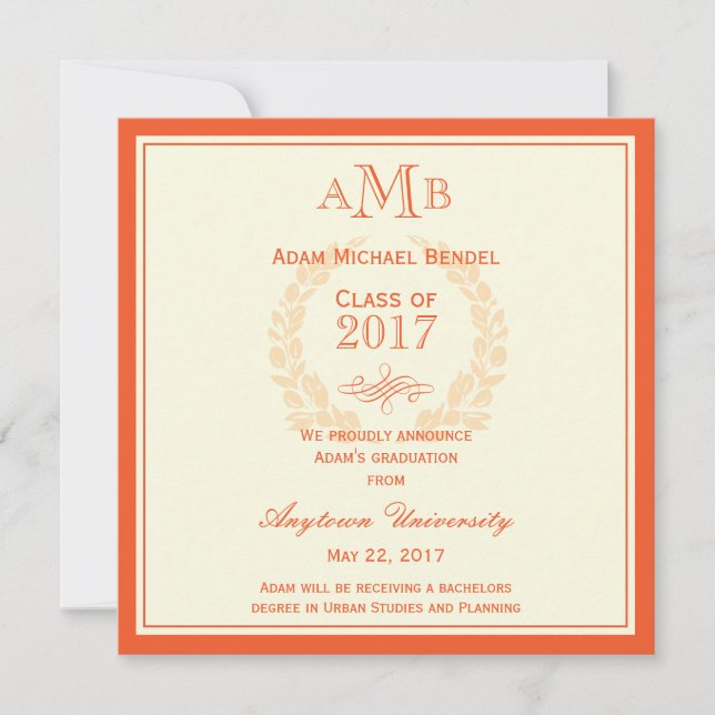 Invitación de graduación de monograma elegante nar (Anverso)