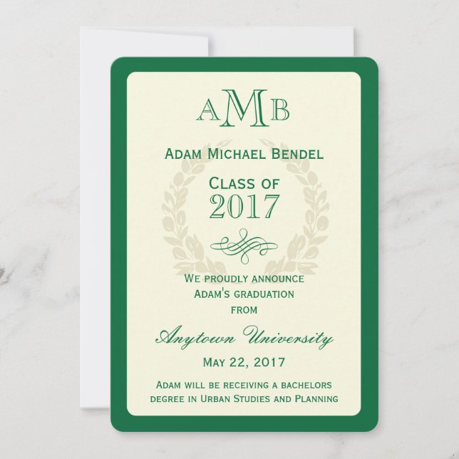 Invitación de Graduación de Monograma Elegante Ver (Anverso)