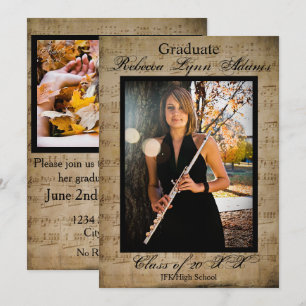 Invitación de graduación de música de hoja con fot