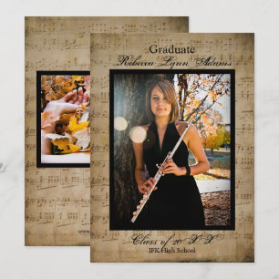 Invitación de graduación de música de hojas con fo