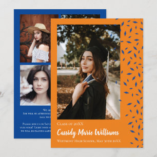 Invitación de Graduación de Naranja Azul Confetti